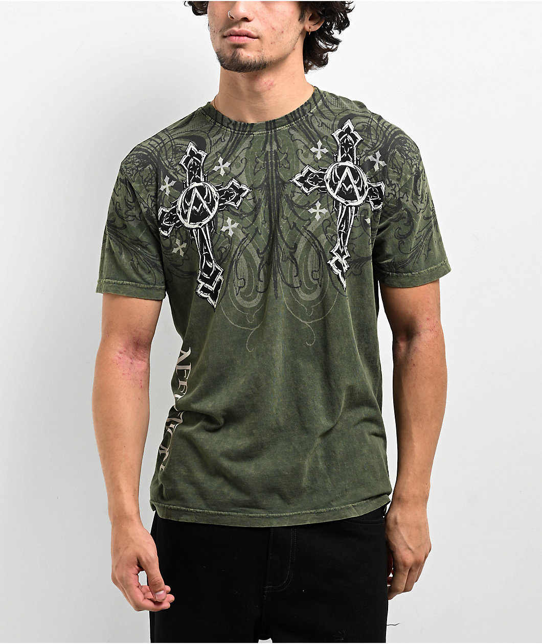 Affliction Winged Dagger Green T-Shirt