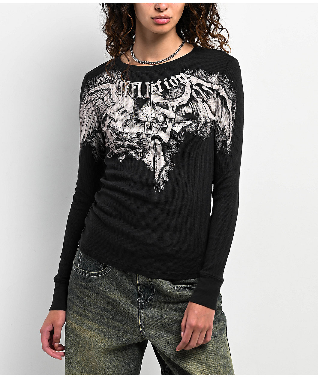 Affliction Winged Up Black Thermal Long Sleeve T-Shirt