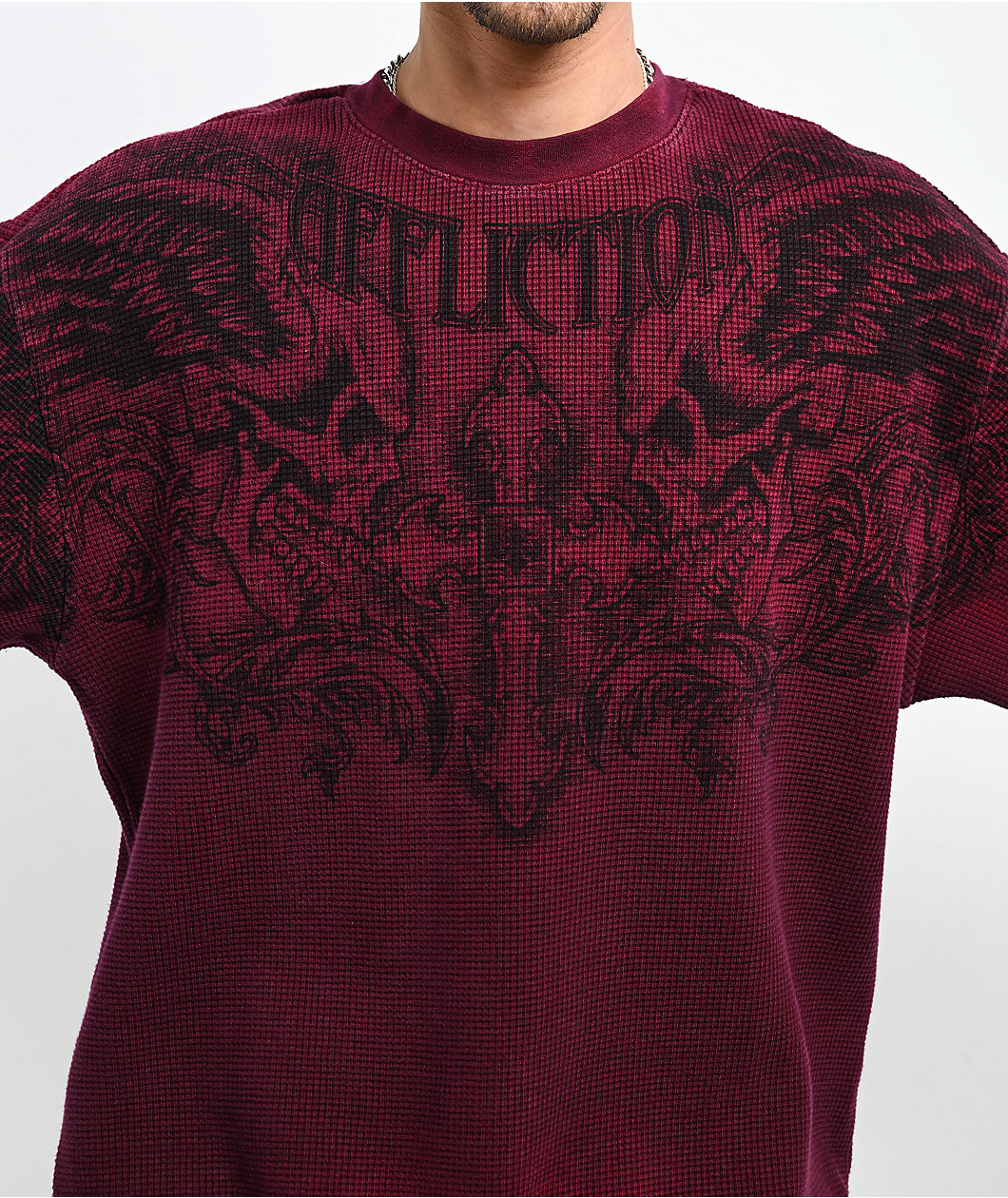 Affliction Winged Up Brown Wash Heavyweight Thermal Crewneck Sweatshirt