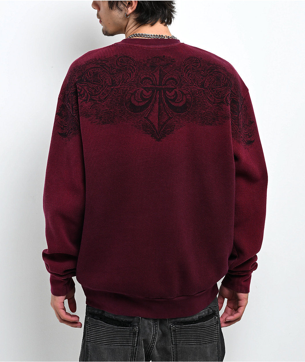 Affliction Winged Up Brown Wash Heavyweight Thermal Crewneck Sweatshirt
