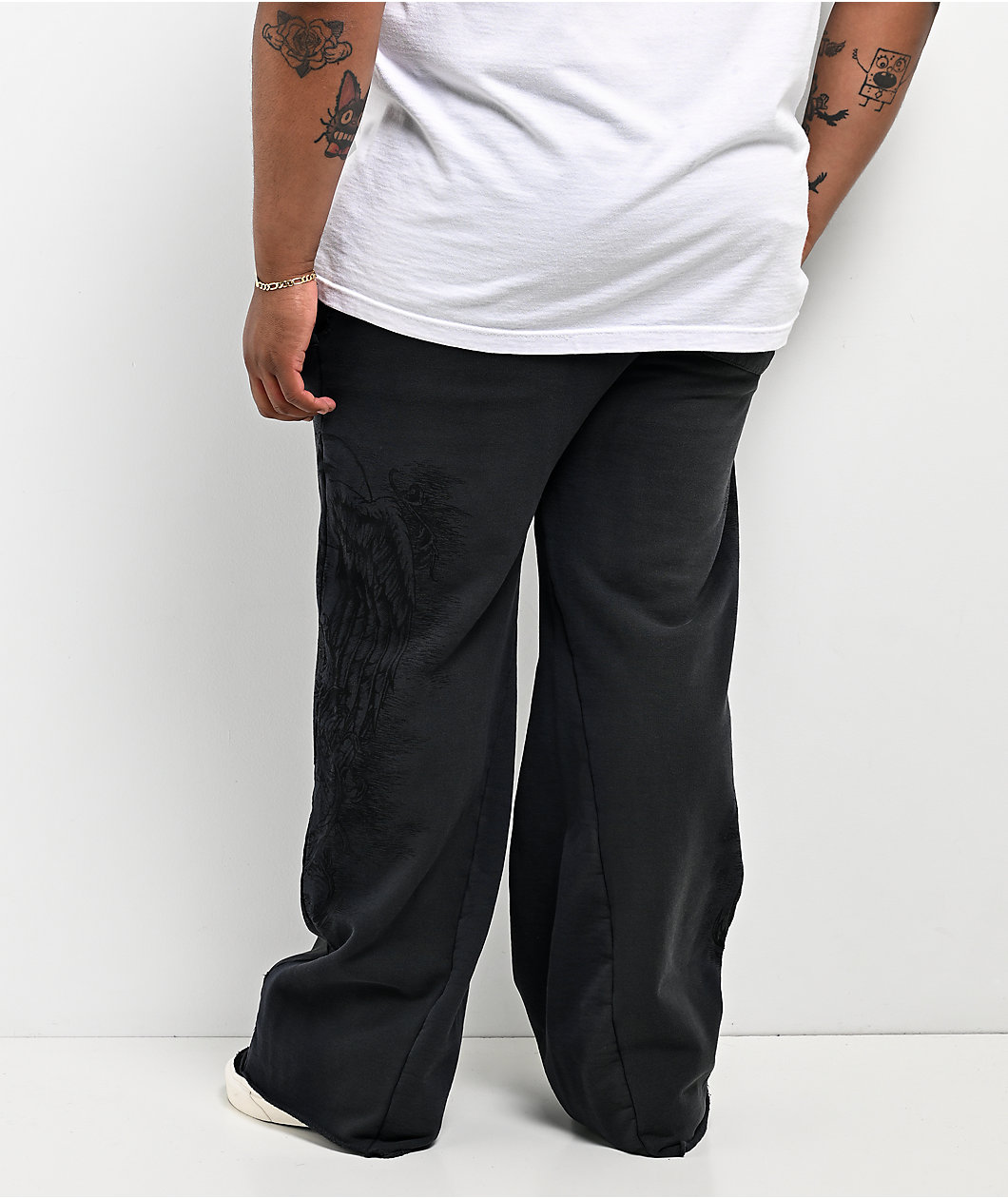 Affliction Winged Up Dark Grey Wash Wide Leg Sweatpants
