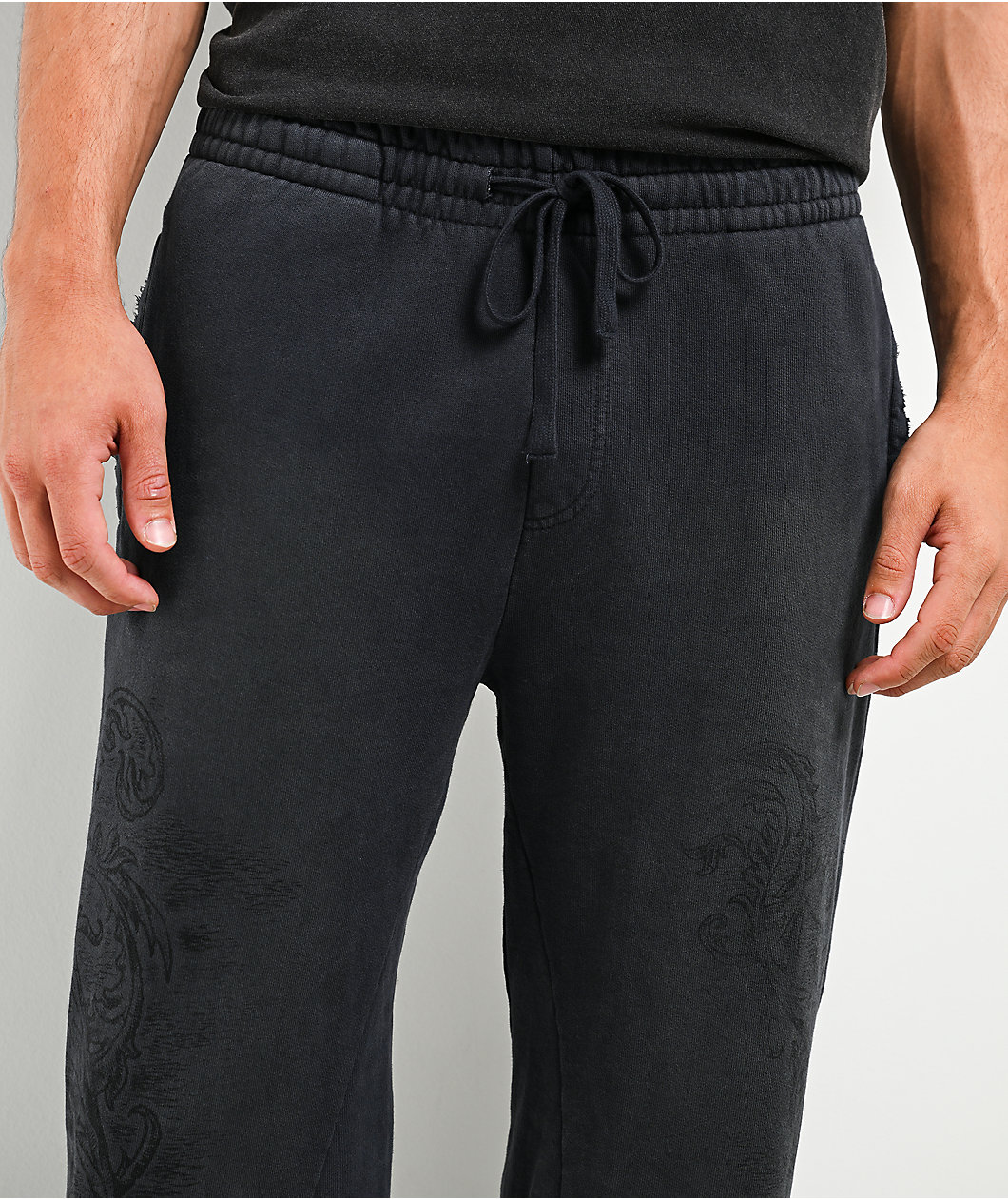 Affliction Winged Up Dark Grey Wash Wide Leg Sweatpants