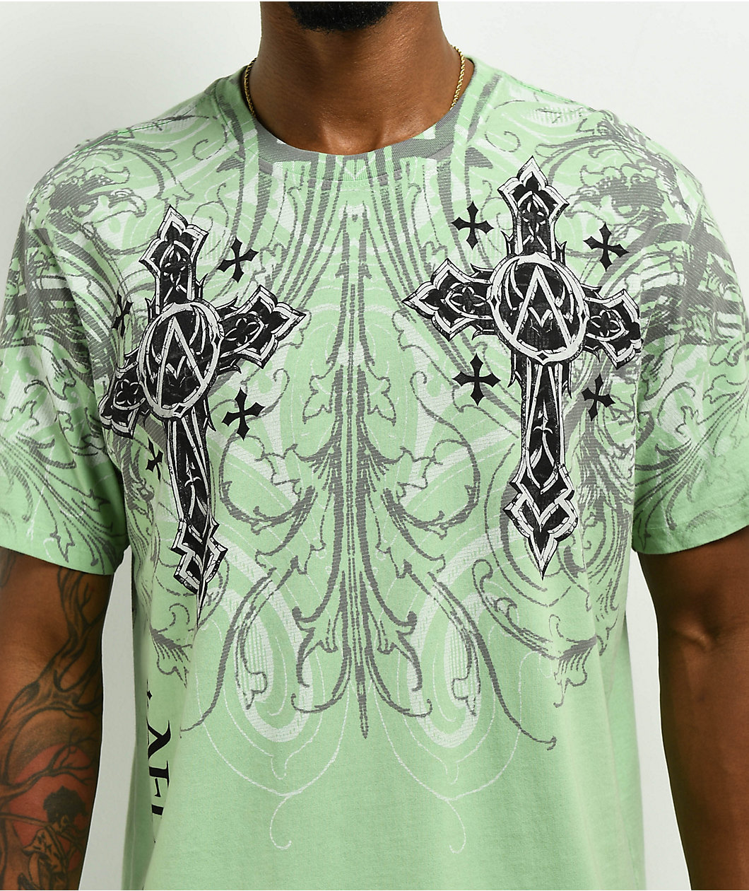 Affliction Winged Up Light Green T-Shirt