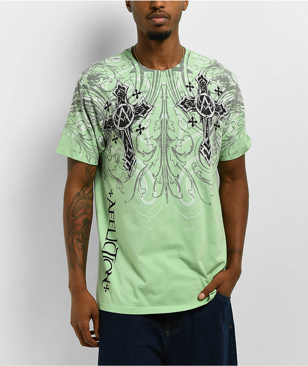 Affliction Winged Up Light Green T-Shirt