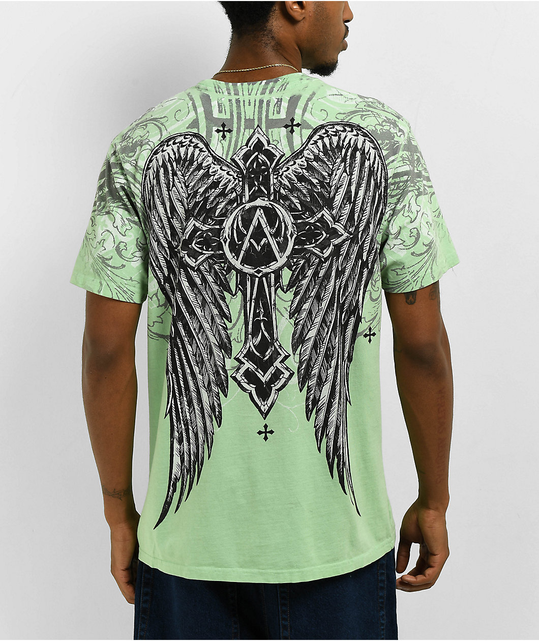 Affliction Winged Up Light Green T-Shirt