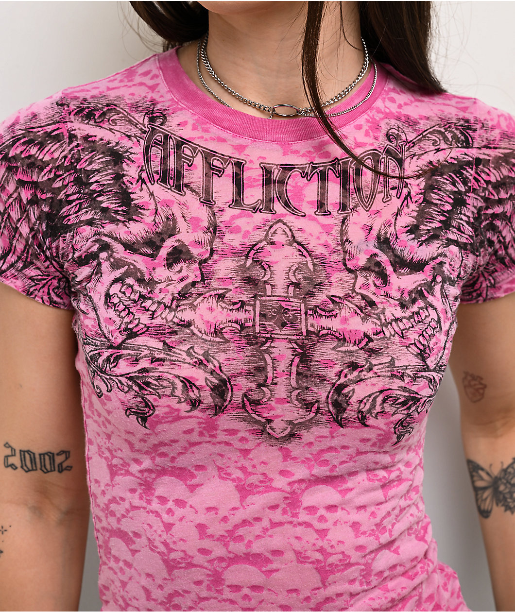 Affliction Winged Up Pink Burnout T-Shirt