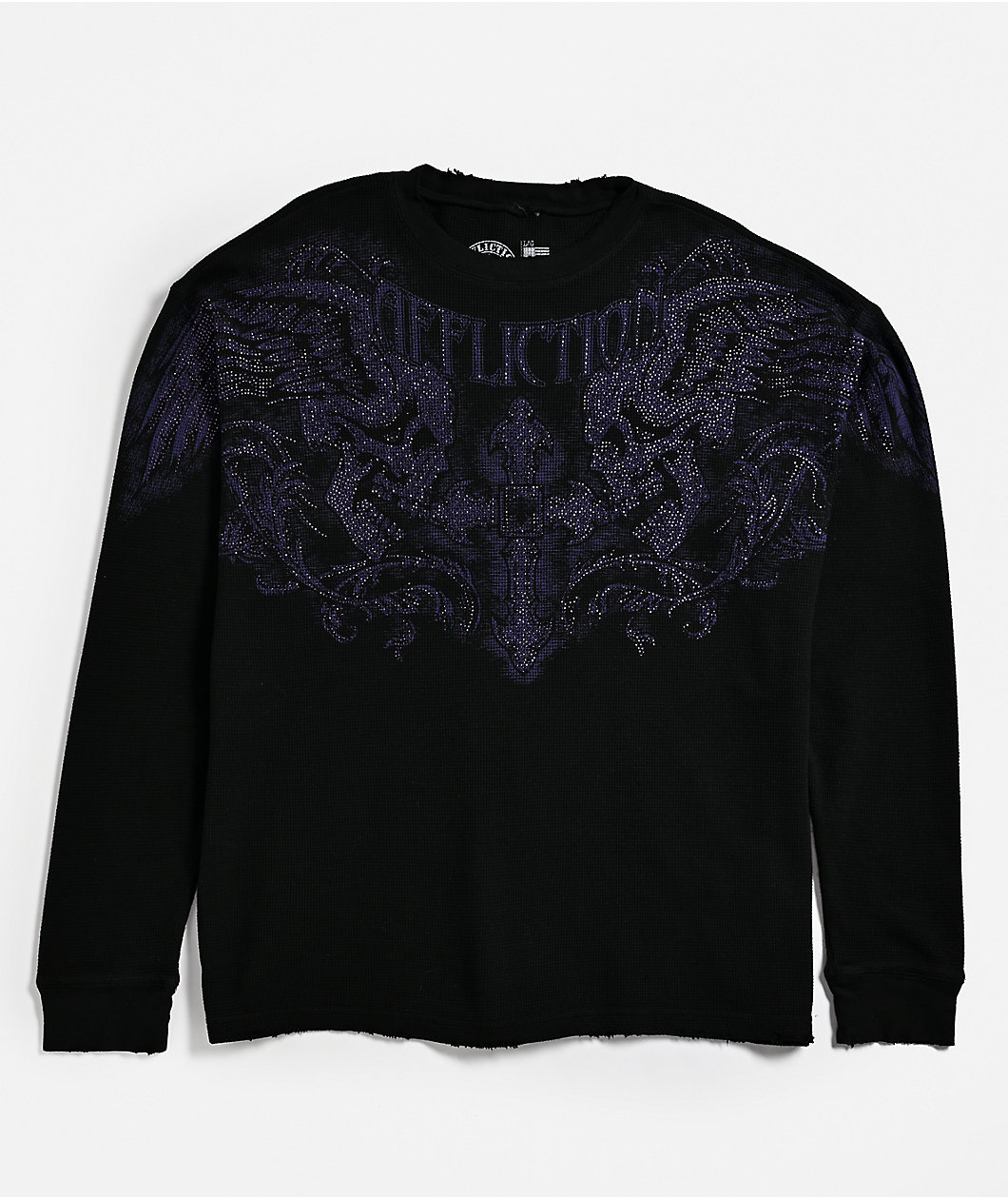 Affliction Winged Up Rhinestone Purple Oversized Thermal Long Sleeve T-Shirt