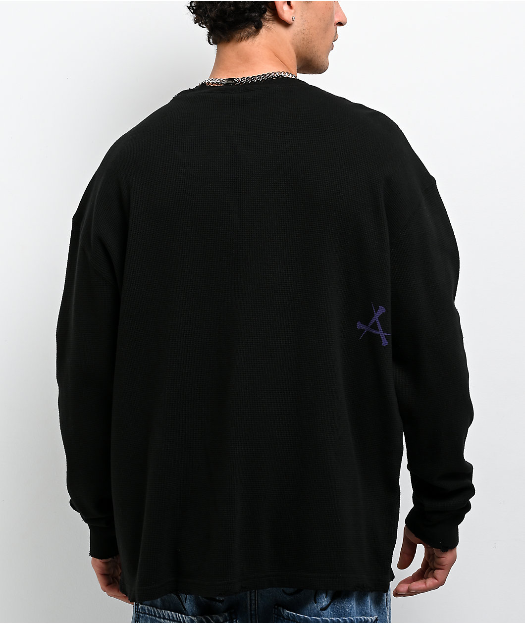 Affliction Winged Up Rhinestone Purple Oversized Thermal Long Sleeve T-Shirt