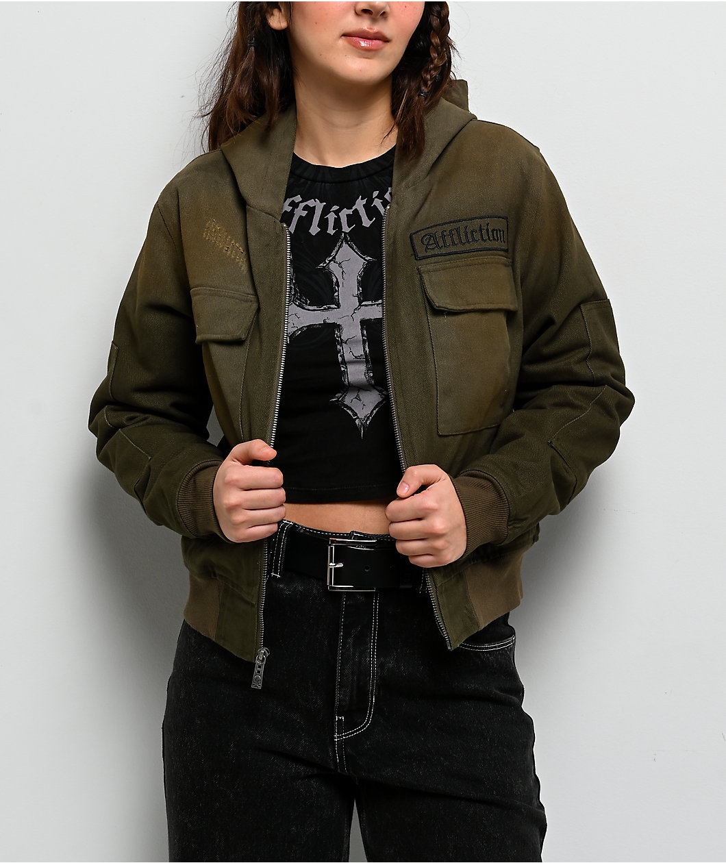 Affliction Wrecking Ball Olive Green Hooded Canvas Jacket