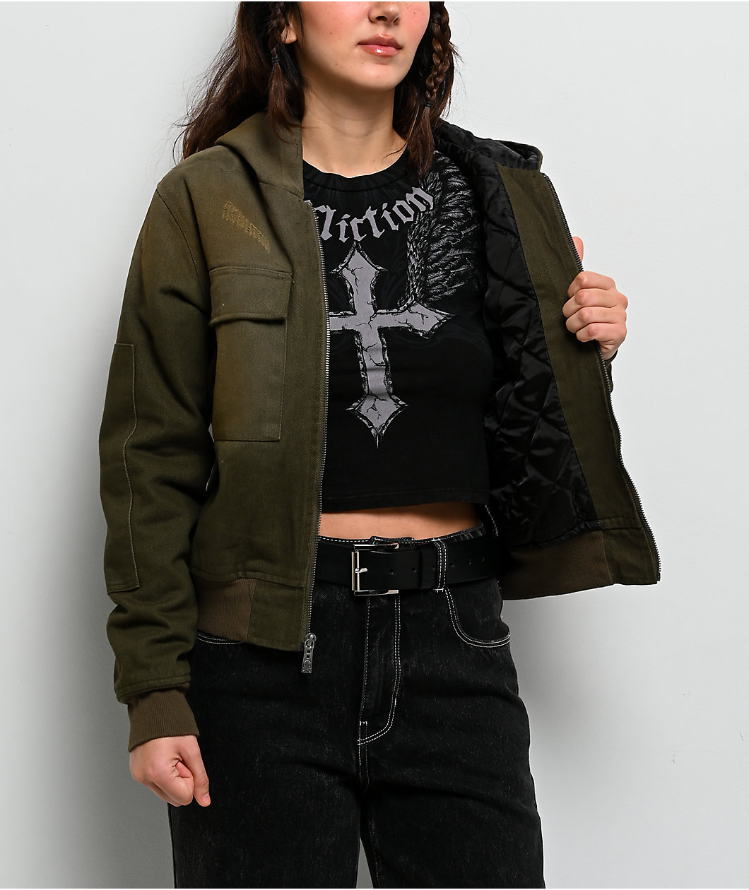 Affliction Wrecking Ball Olive Green Hooded Canvas Jacket