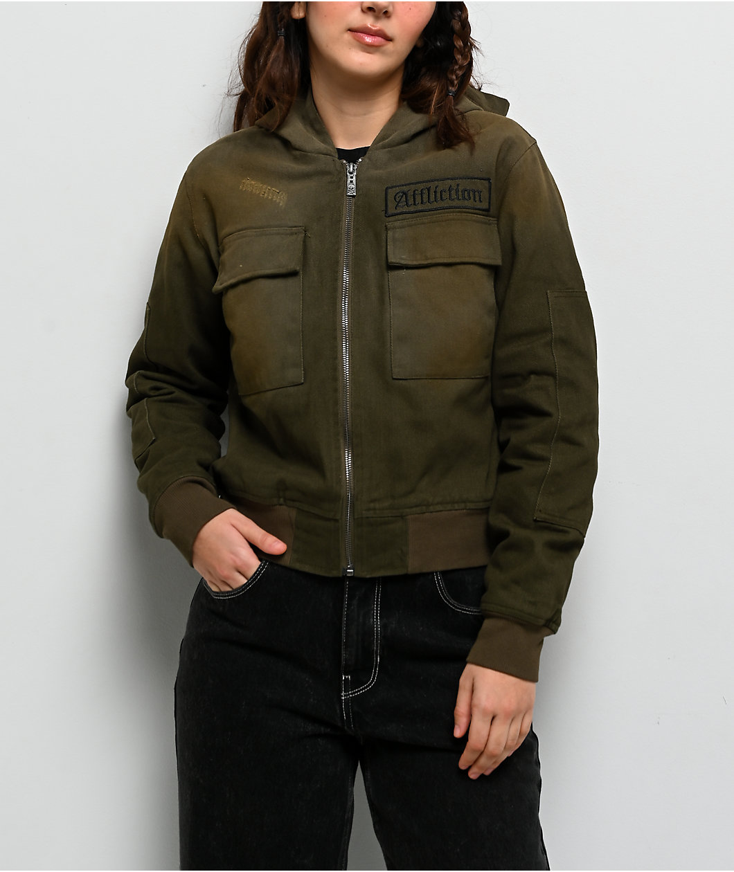 Affliction Wrecking Ball Olive Green Hooded Canvas Jacket