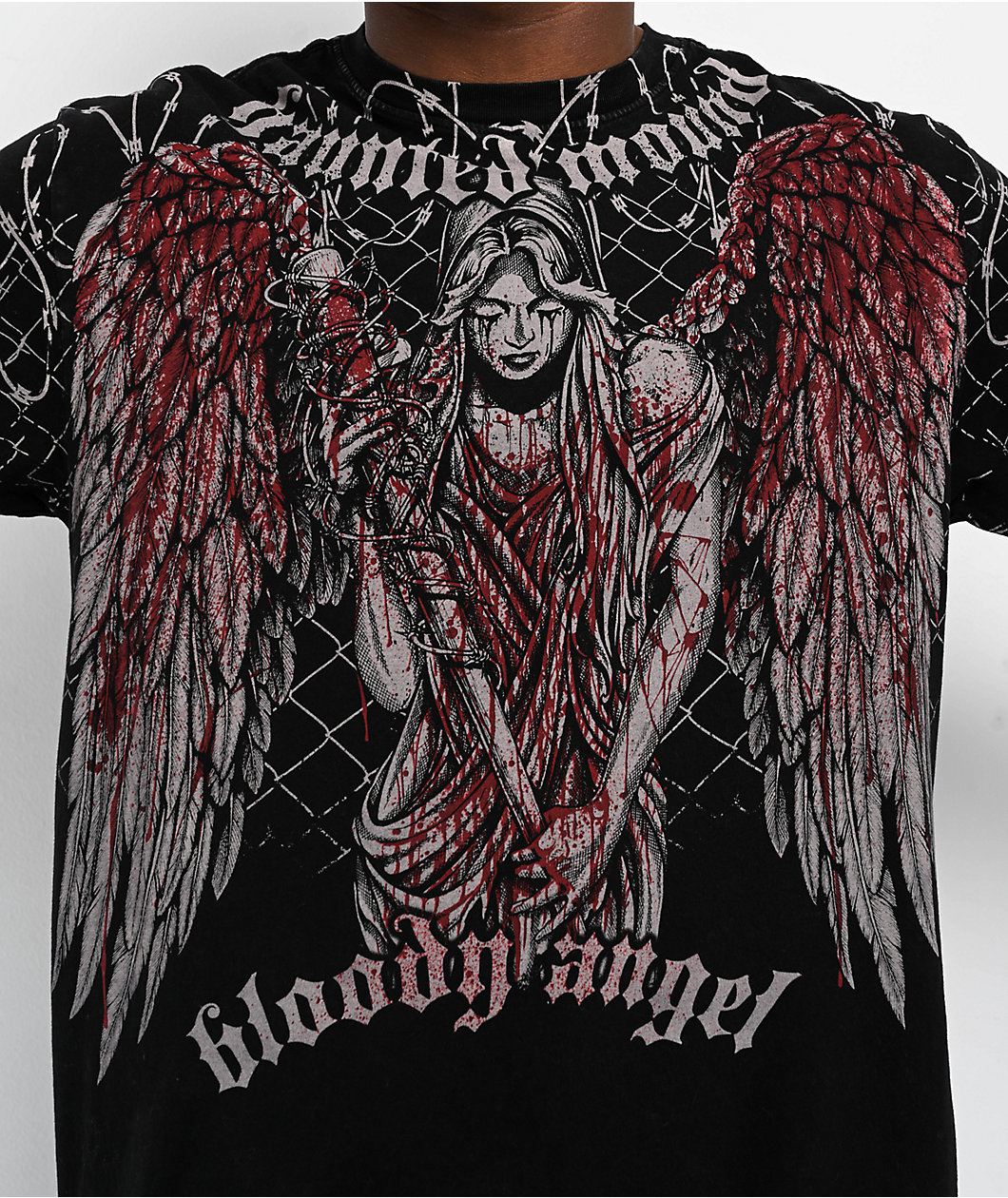 Affliction x Haunted Mound Bloody Angel Black Wash T-Shirt