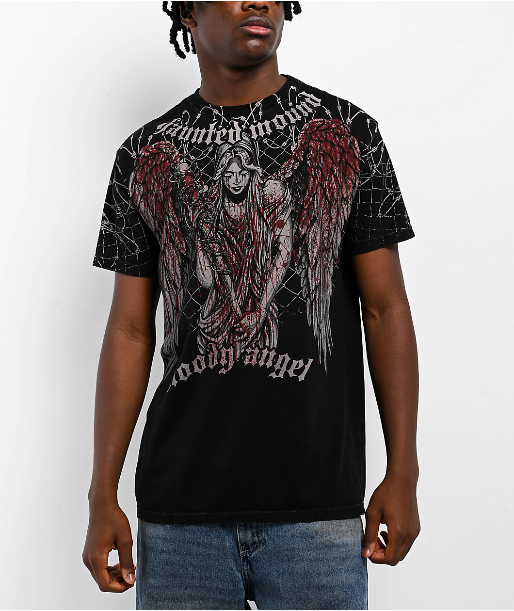 Affliction x Haunted Mound Bloody Angel Black Wash T-Shirt