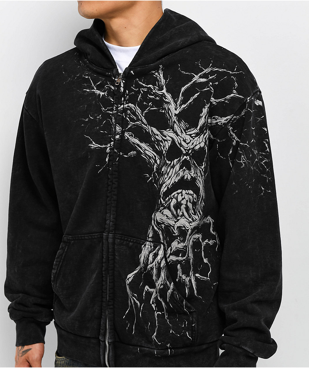 Affliction x Haunted Mound Harold Black Wash Zip Hoodie