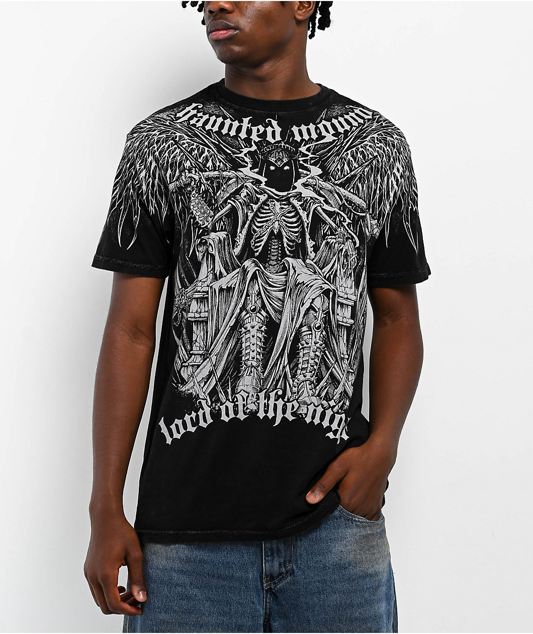 Affliction x Haunted Mound King Reaper Black Wash T-Shirt