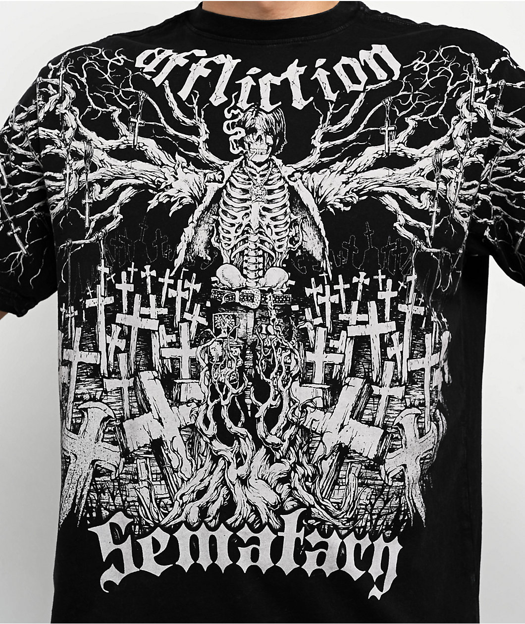 Affliction x Haunted Mound Sematary Grave Man Black Wash T-Shirt