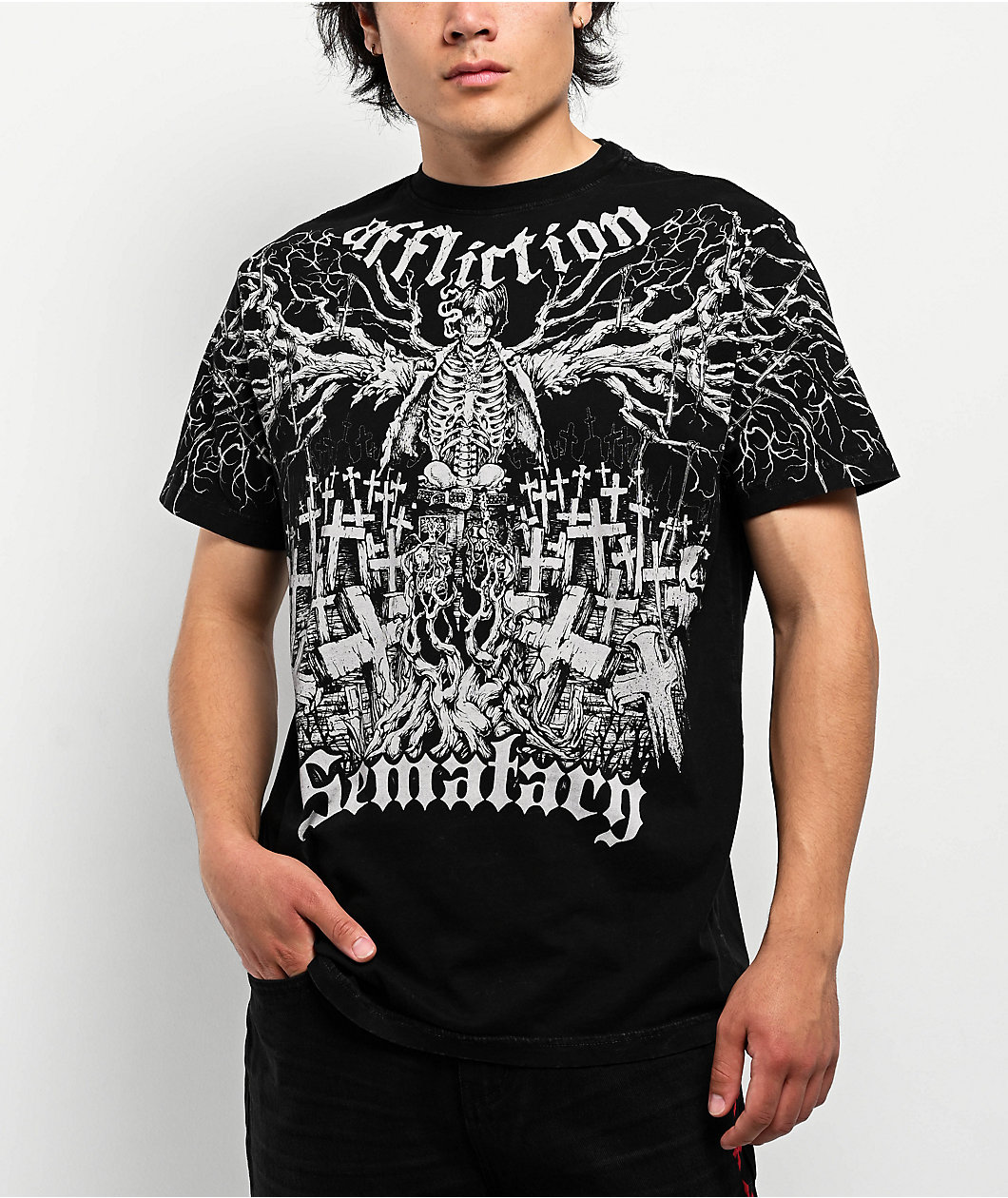 Affliction x Haunted Mound Sematary Grave Man Black Wash T-Shirt