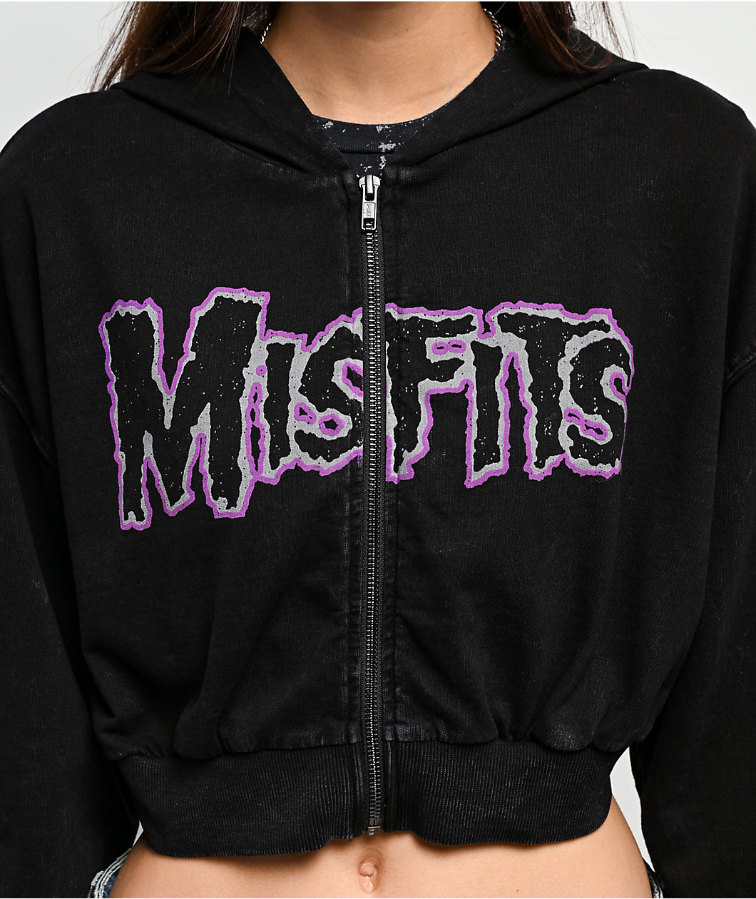 Affliction x Misfits Crypt Black Crop Zip Hoodie