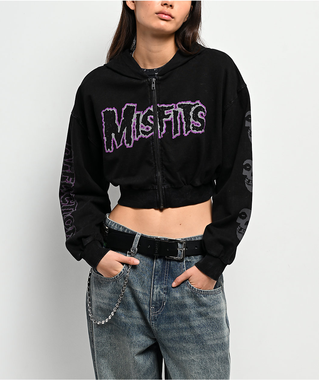 Affliction x Misfits Crypt Black Crop Zip Hoodie
