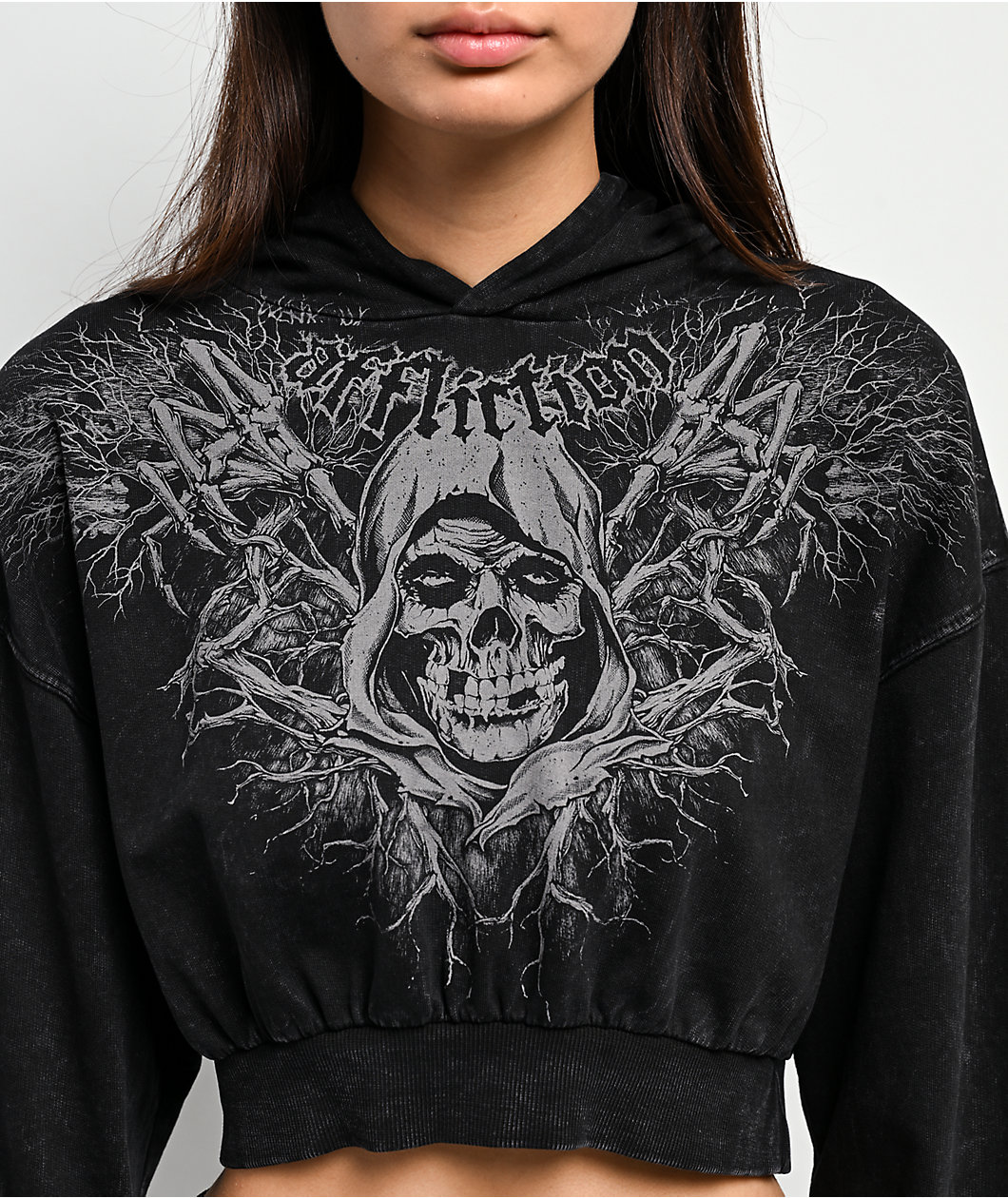 Affliction x Misfits Reaper Black Crop Hoodie