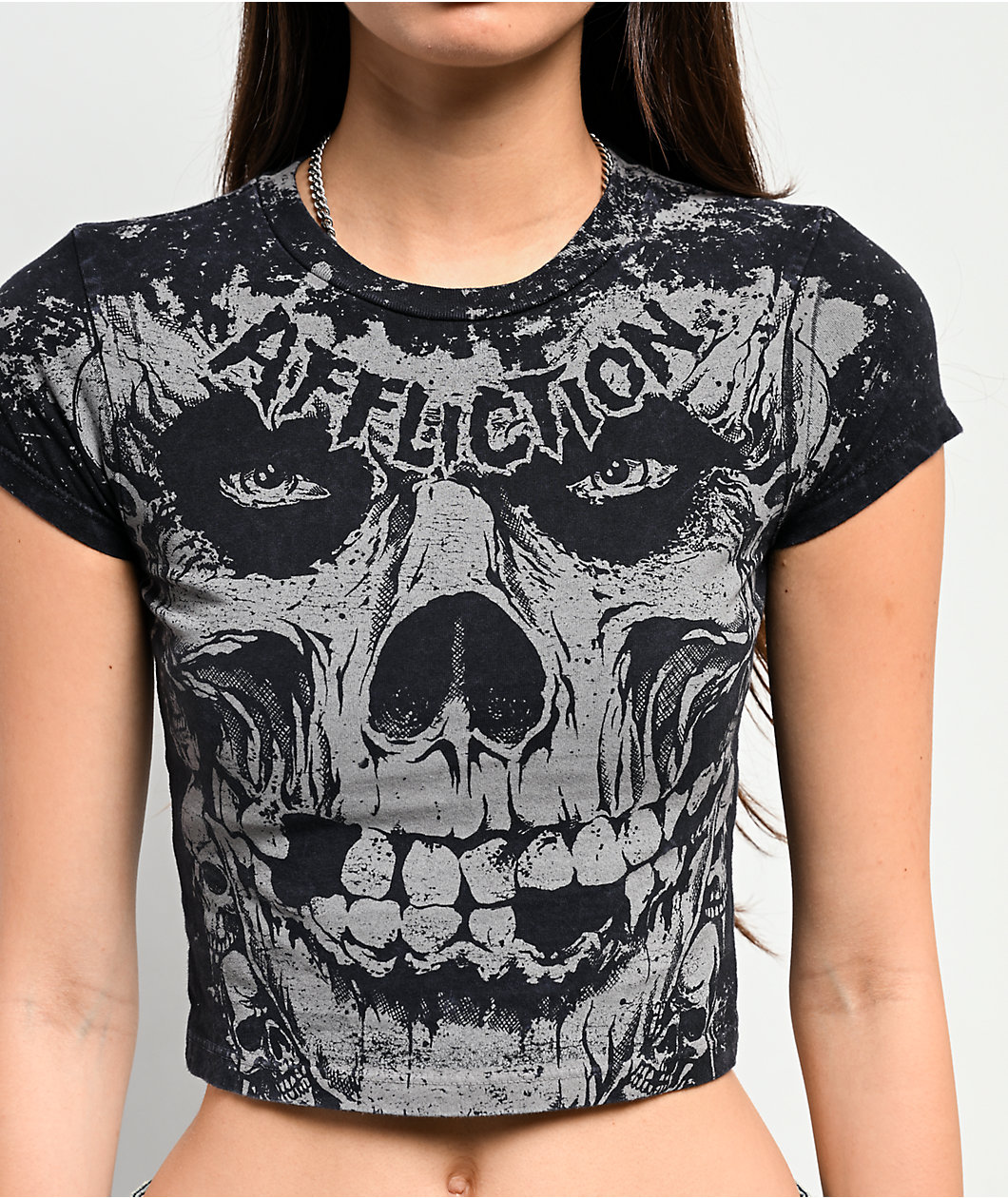 Affliction x Misfits Skully Black Crop T-Shirt