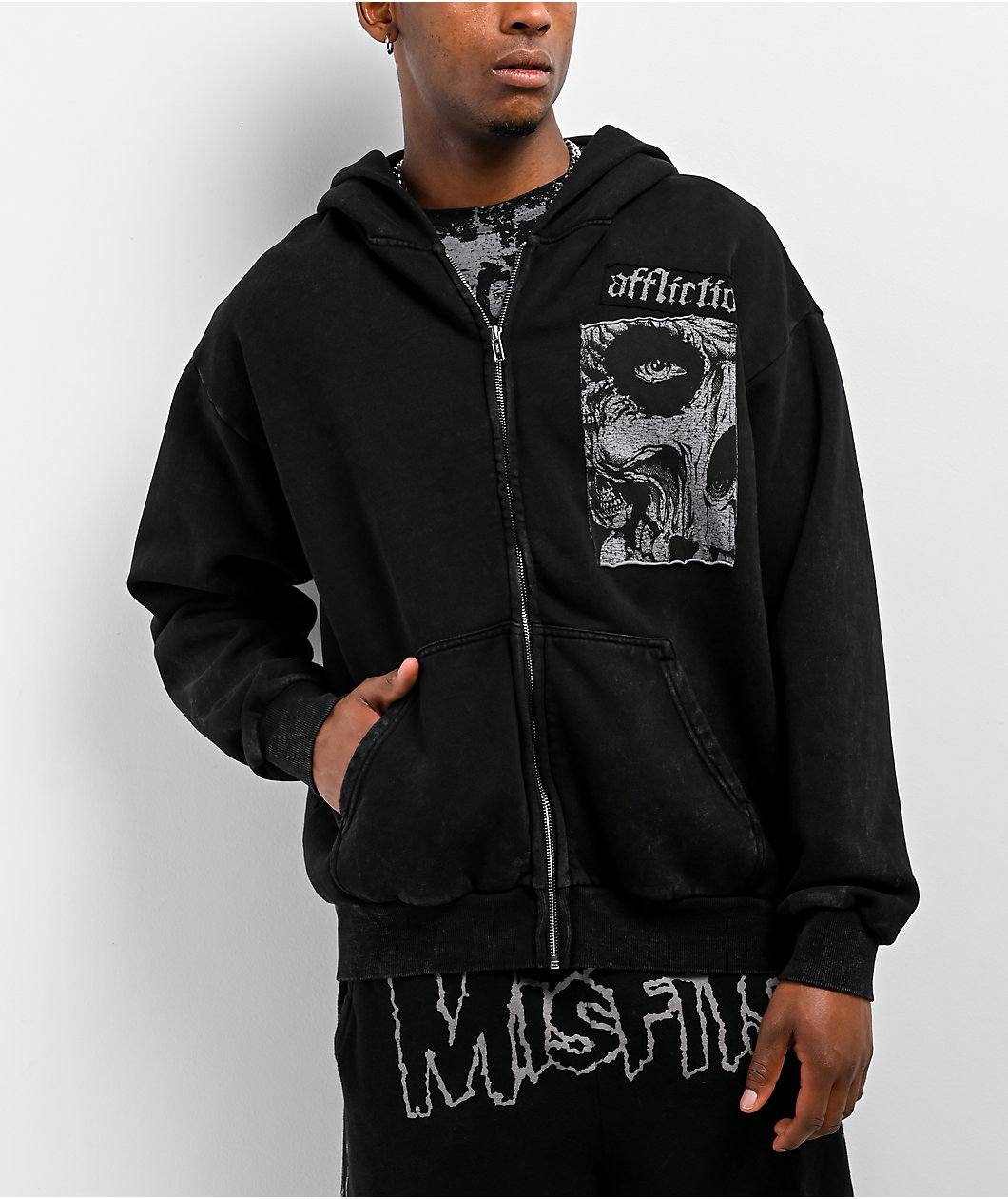 Affliction x Misfits Skully Black Wash Zip Hoodie