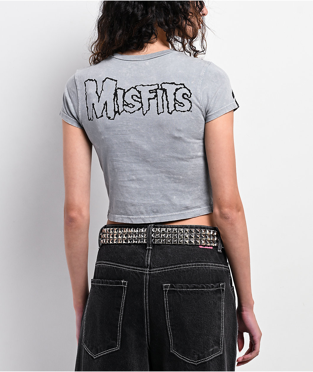 Affliction x Misfits Wings Grey Wash Crop T-Shirt