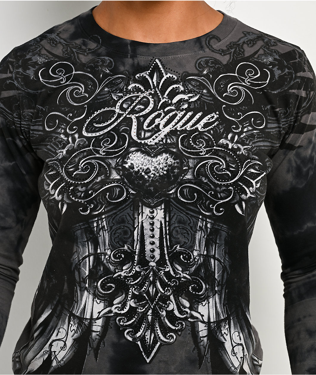 Affliction x Rogue Artesia Rhinestone Black Long Sleeve T-Shirt