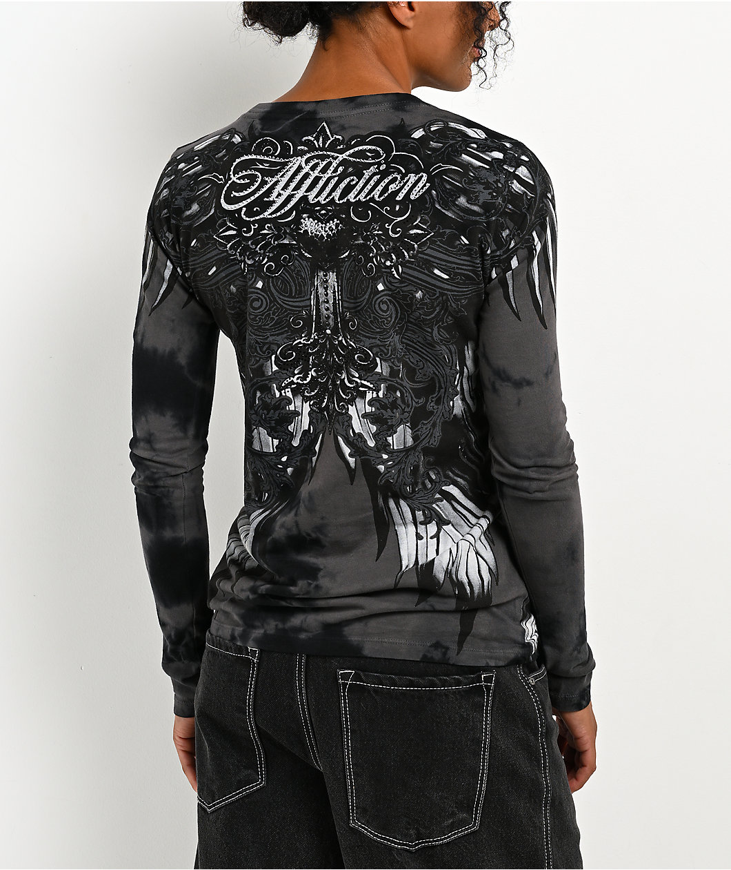 Affliction x Rogue Artesia Rhinestone Black Long Sleeve T-Shirt