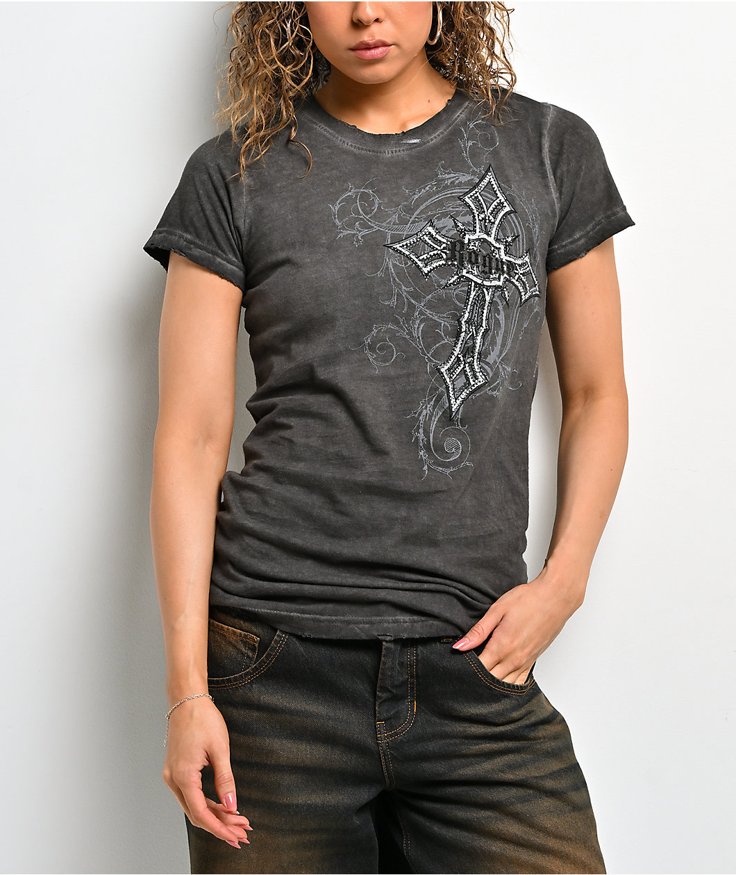 Affliction x Rogue Crest Grey Wash T-Shirt