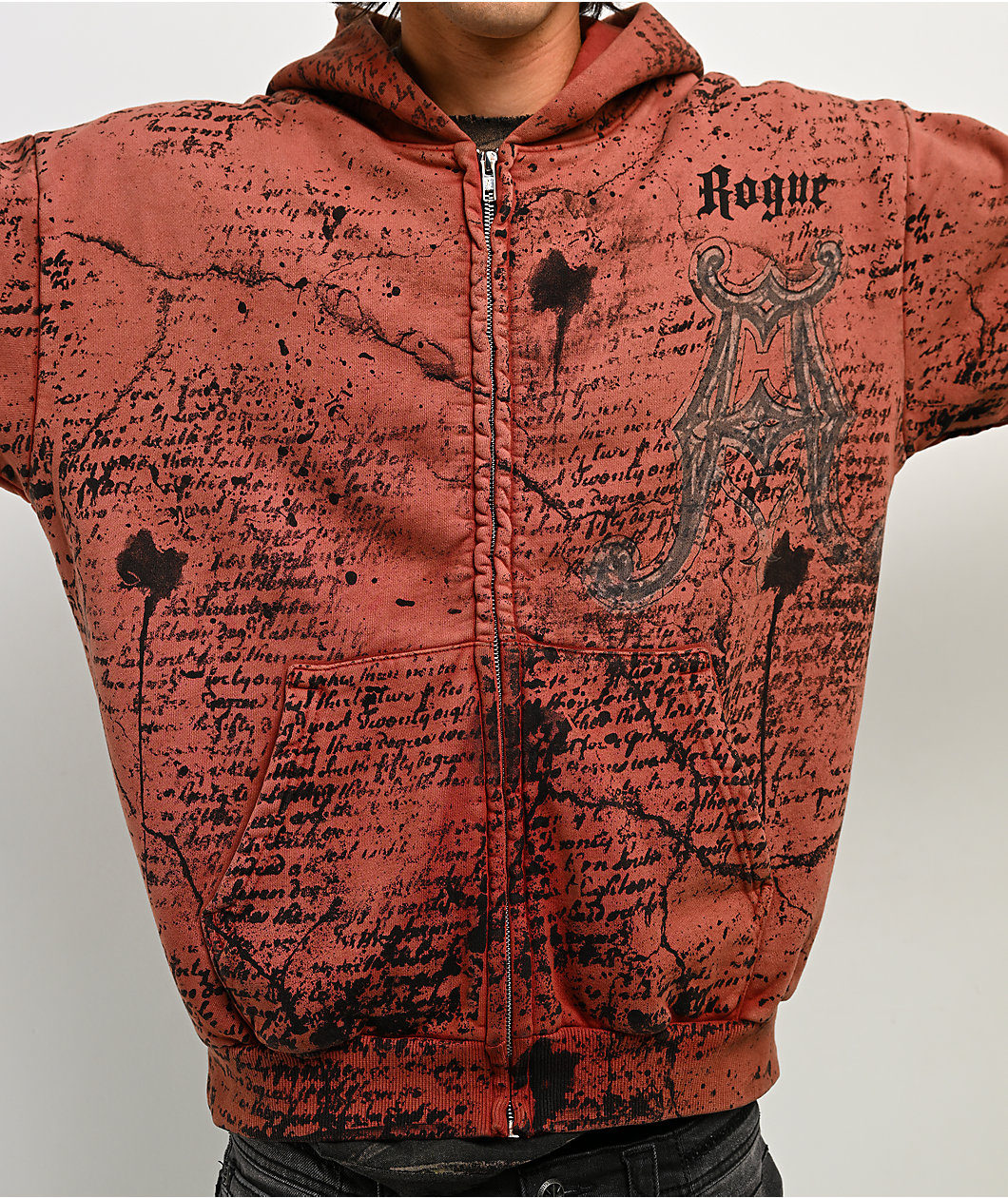 Affliction x Rogue Mourning Orange Zip Hoodie