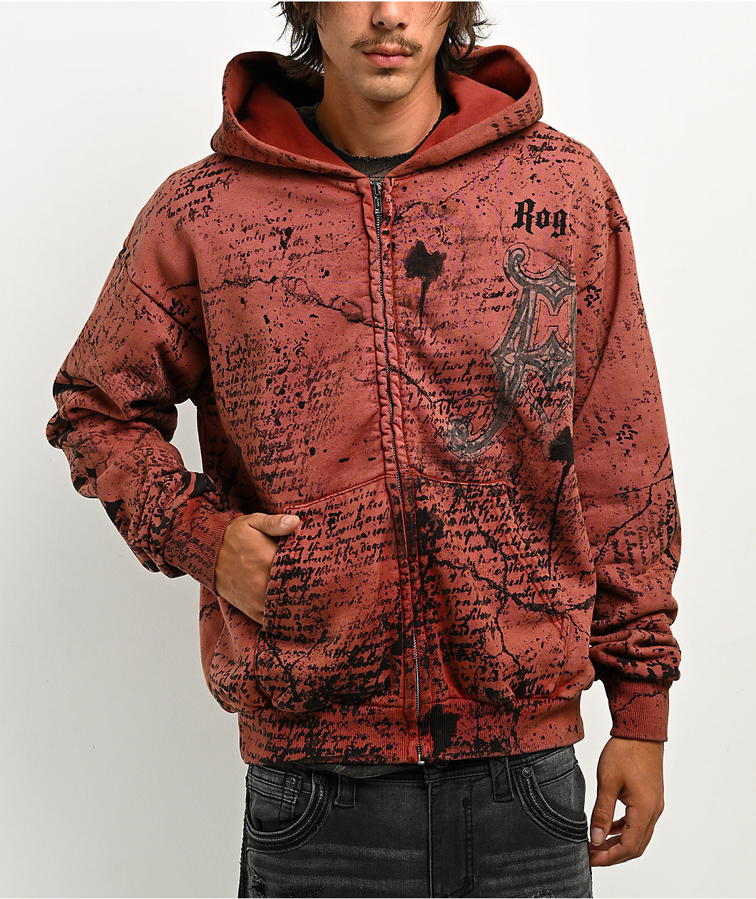 Affliction x Rogue Mourning Orange Zip Hoodie