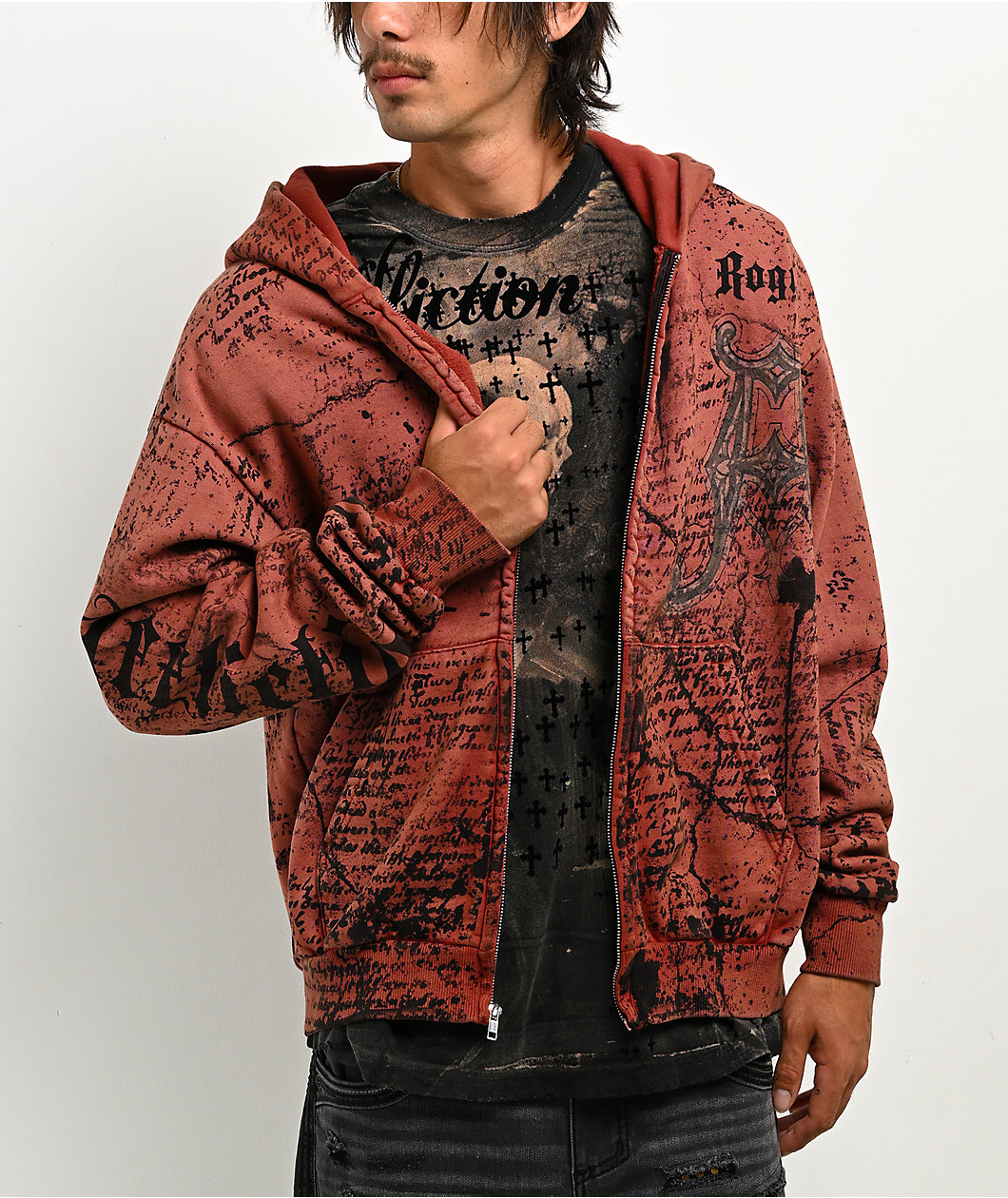 Affliction x Rogue Mourning Washed Red Zip Hoodie