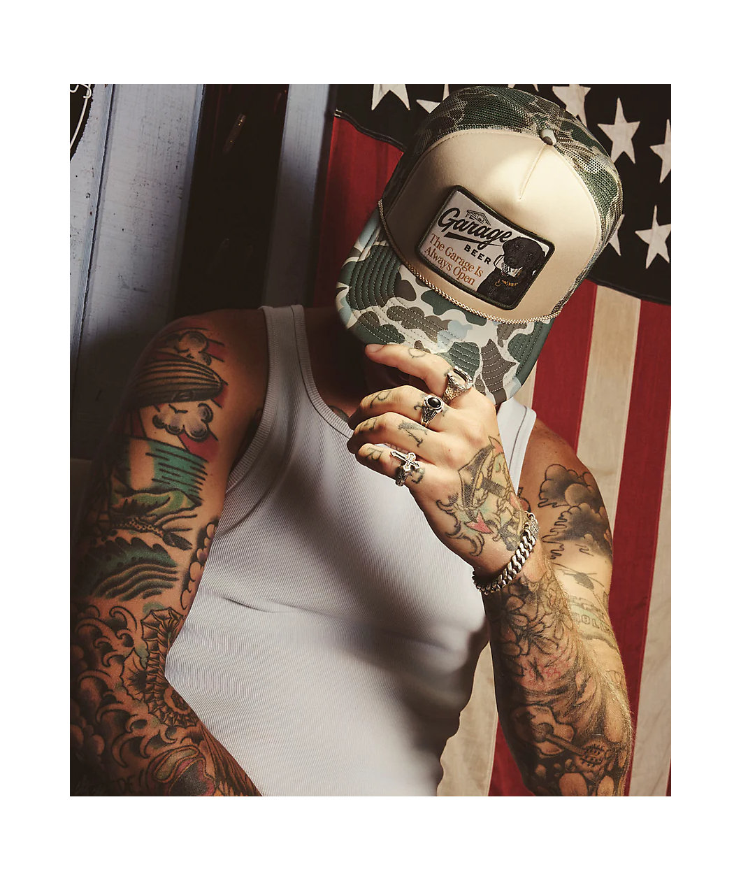 American Needle x Garage Beer Dog Camo Sand & Camo Trucker Hat