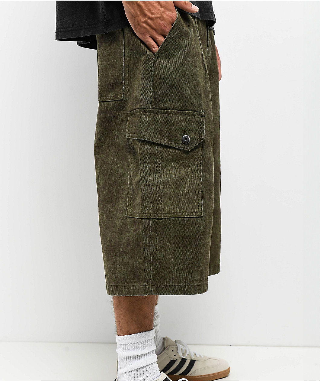 American Stitch Baggy Green Wash Cargo Denim Shorts