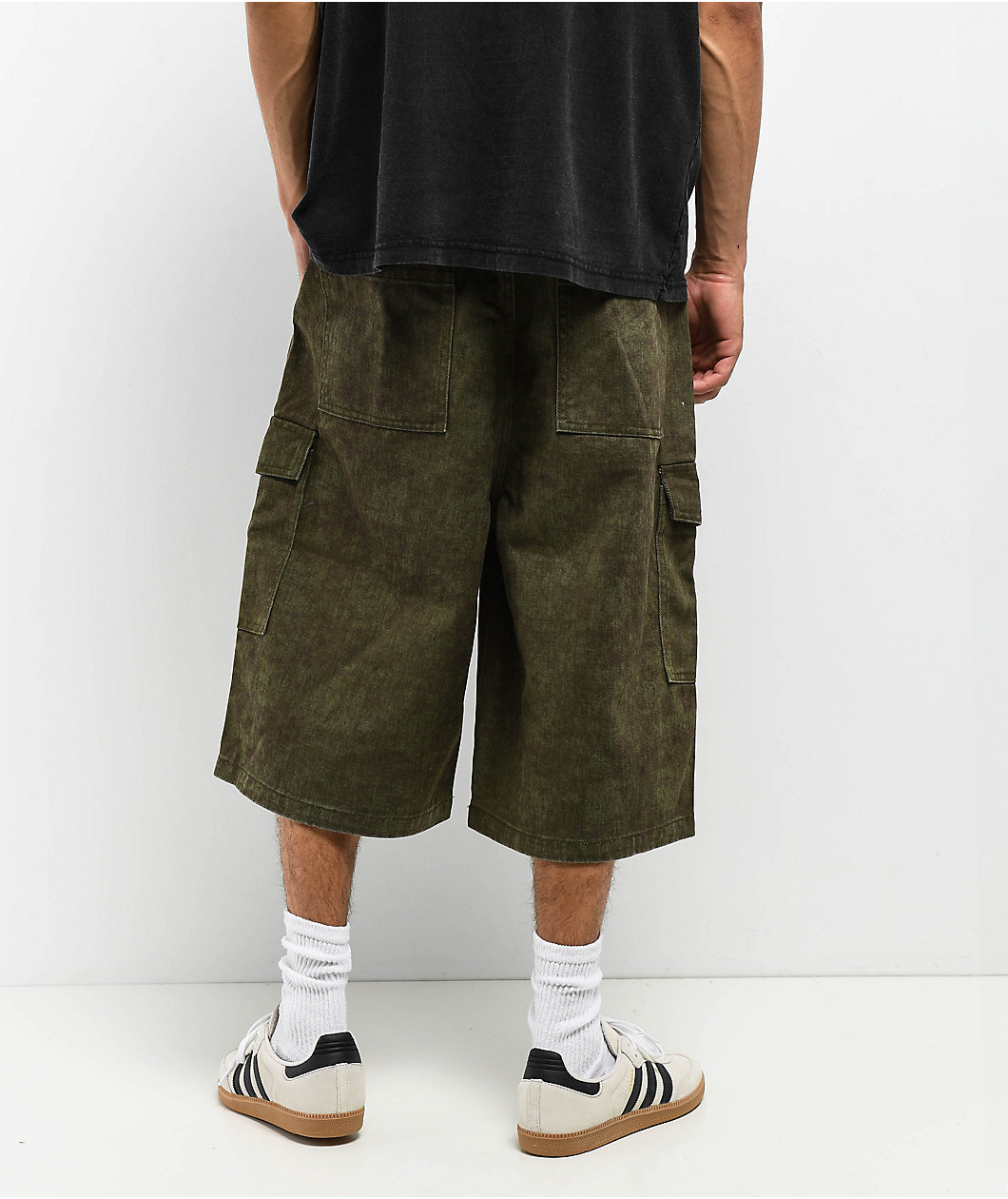 American Stitch Baggy Green Wash Cargo Denim Shorts