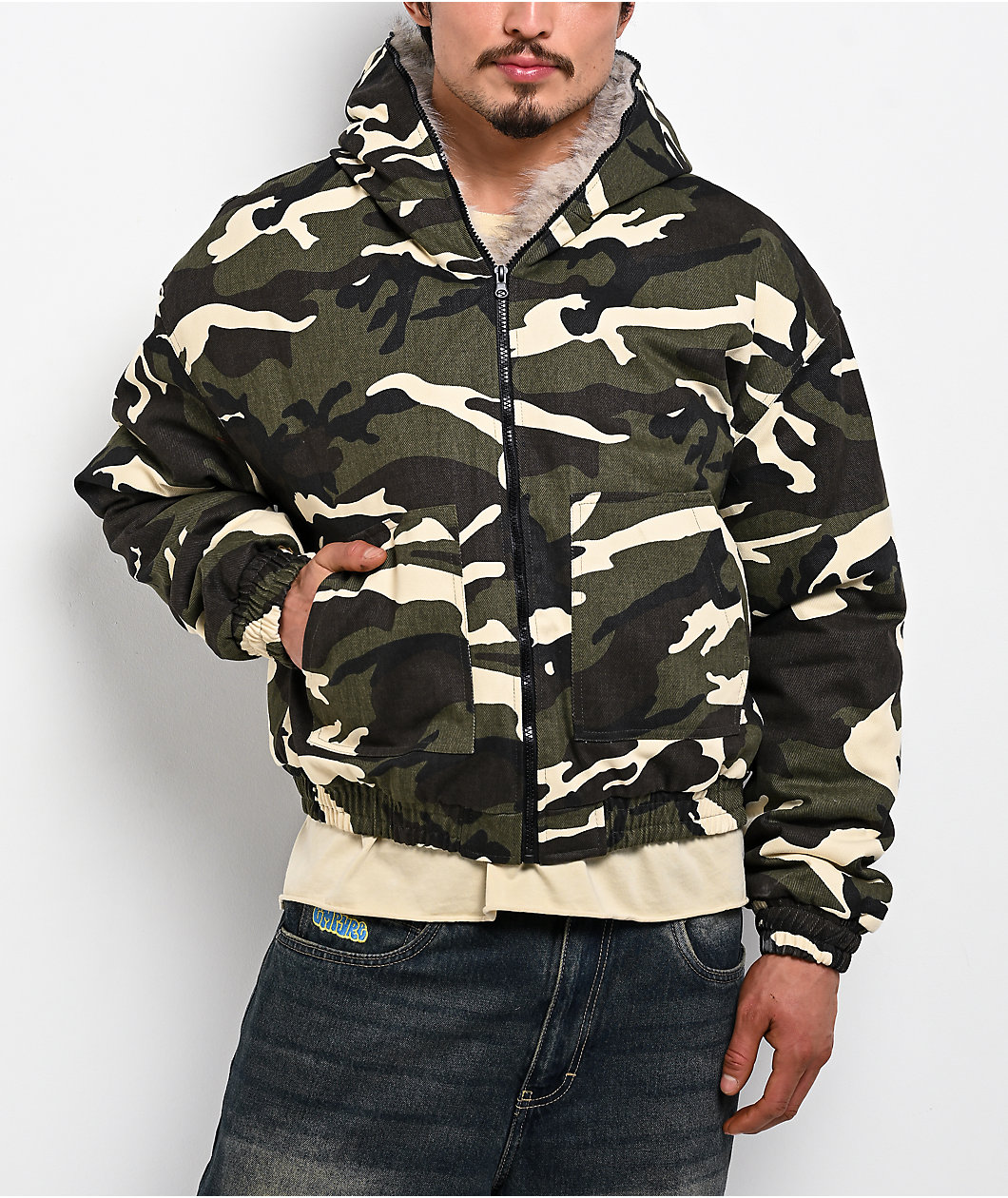 American Stitch Camo Canvas Hooded Crop Jacket