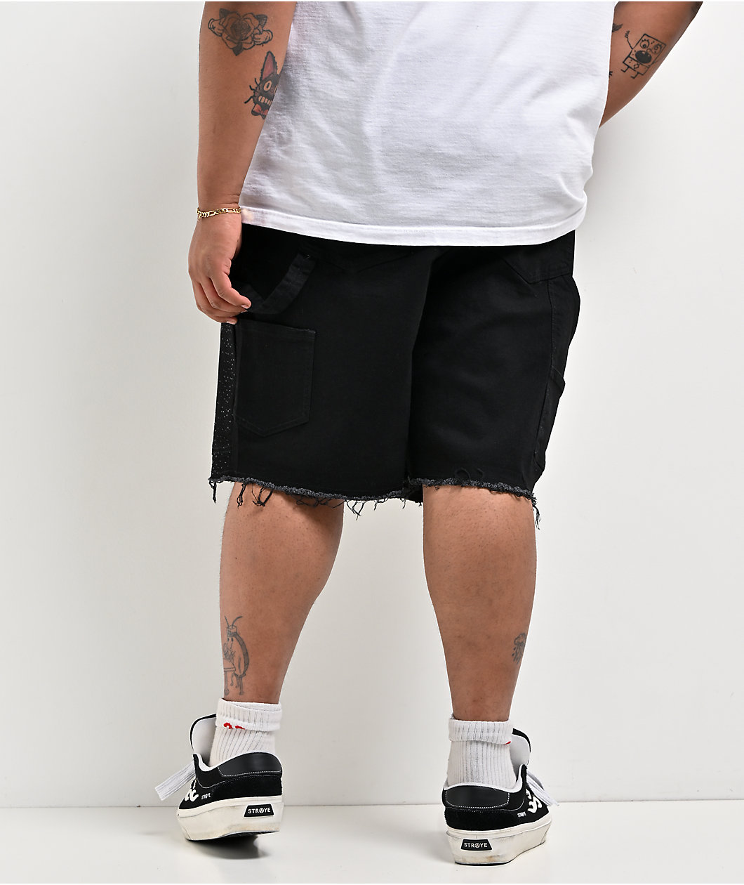 American Stitch Cross Rhinestone Double Knee Black Carpenter Shorts