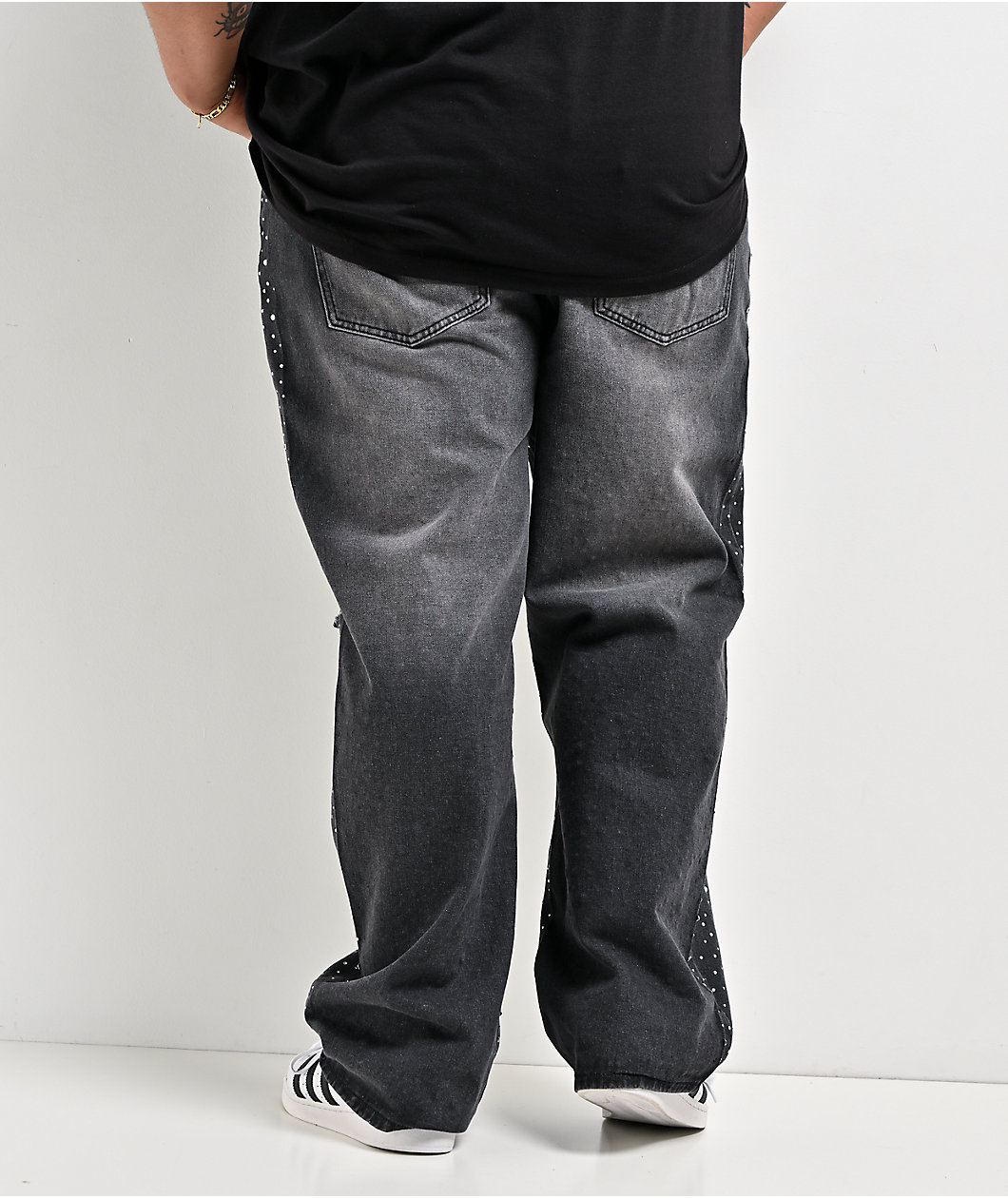 American Stitch Distressed Rhinestone Grey Wash Jeans