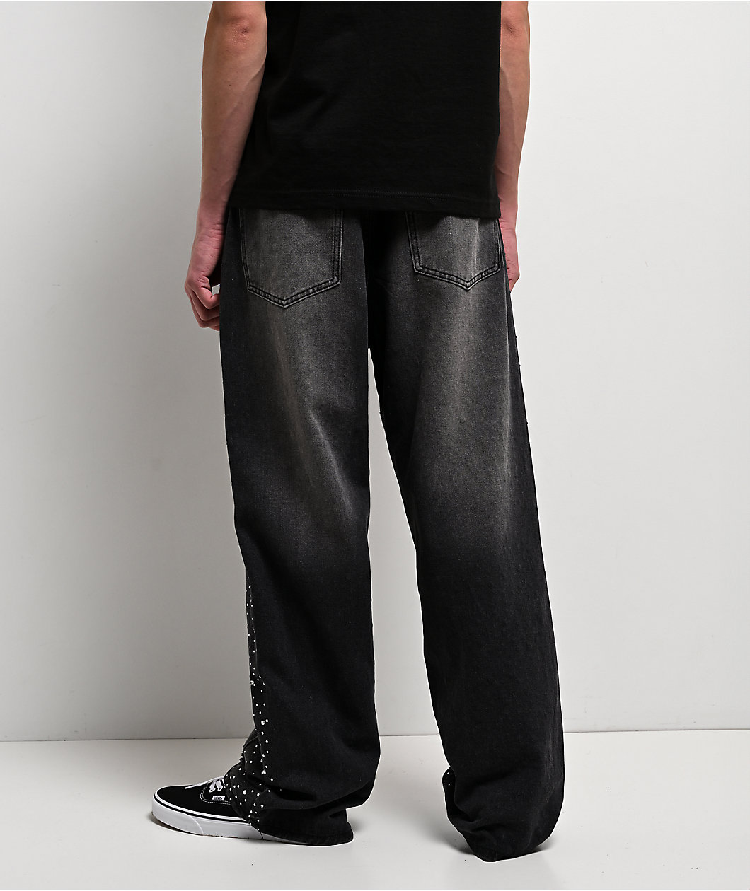 American Stitch Distressed Rhinestone Grey Wash Jeans