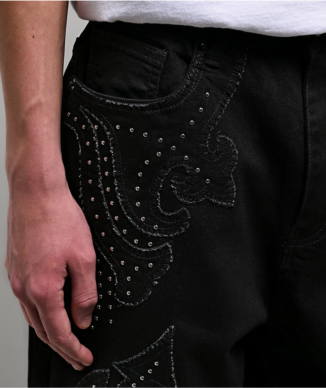 American Stitch Flame Studded Black Jeans