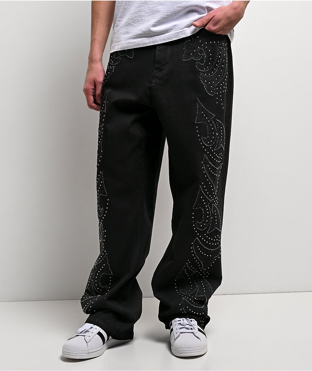 American Stitch Flame Studded Black Jeans