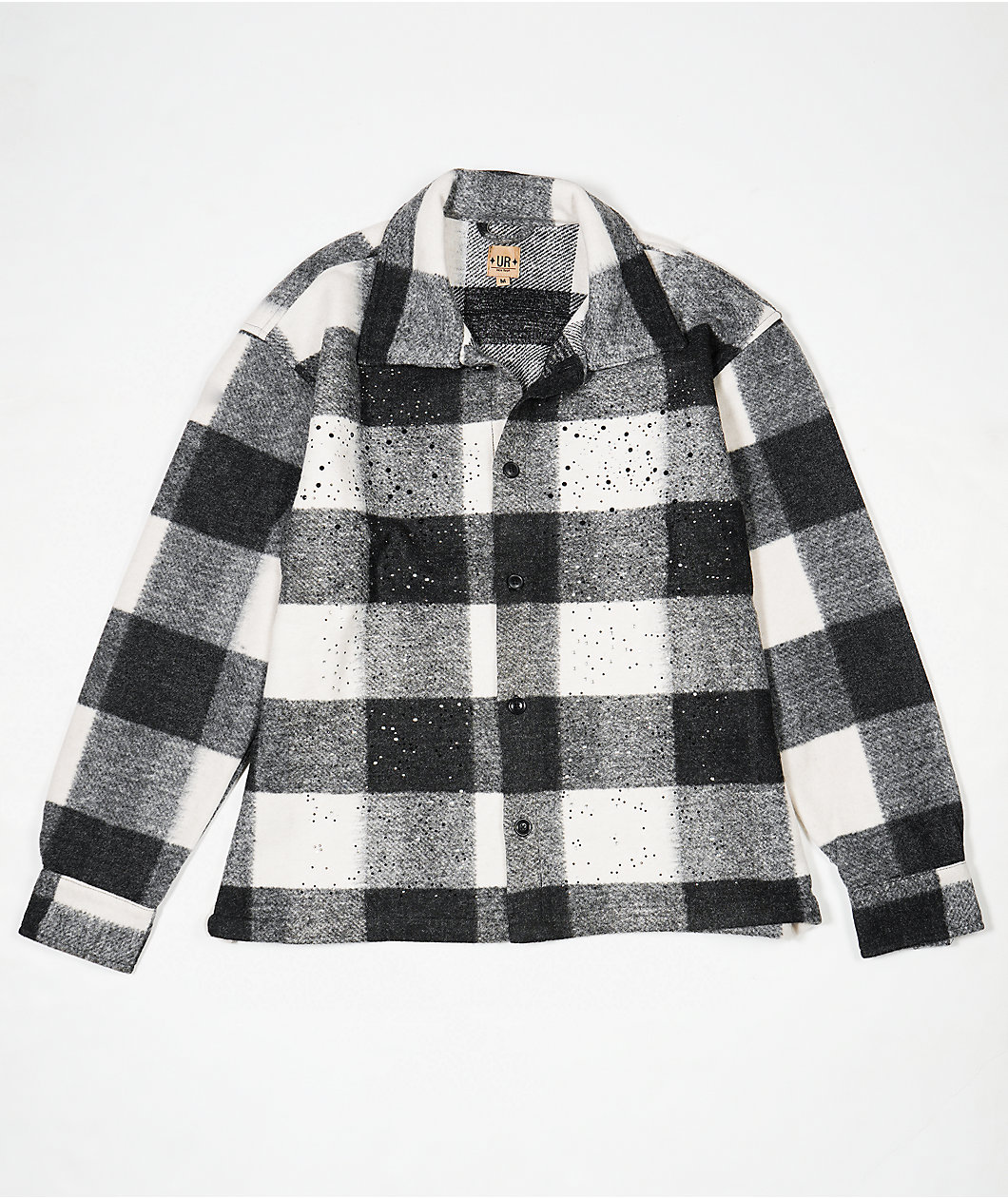 American Stitch Rhinestone Black & White Flannel Shirt