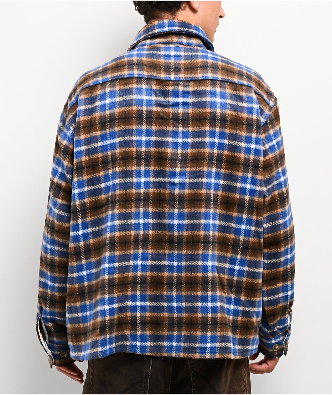 American Stitch Rhinestone Blue & Brown Flannel Shirt