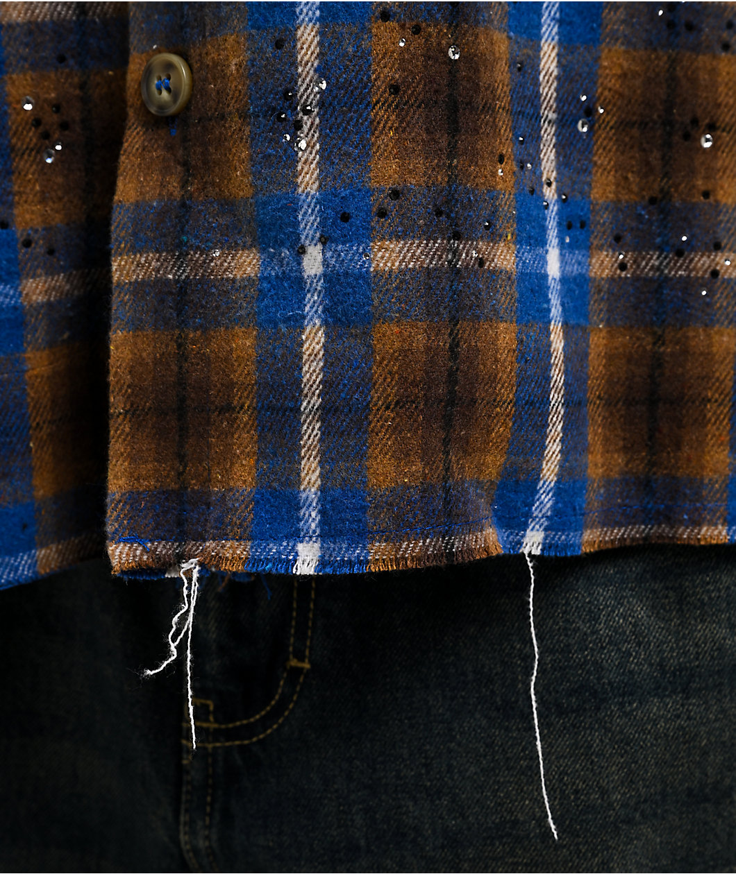 American Stitch Rhinestone Blue & Brown Flannel T-Shirt