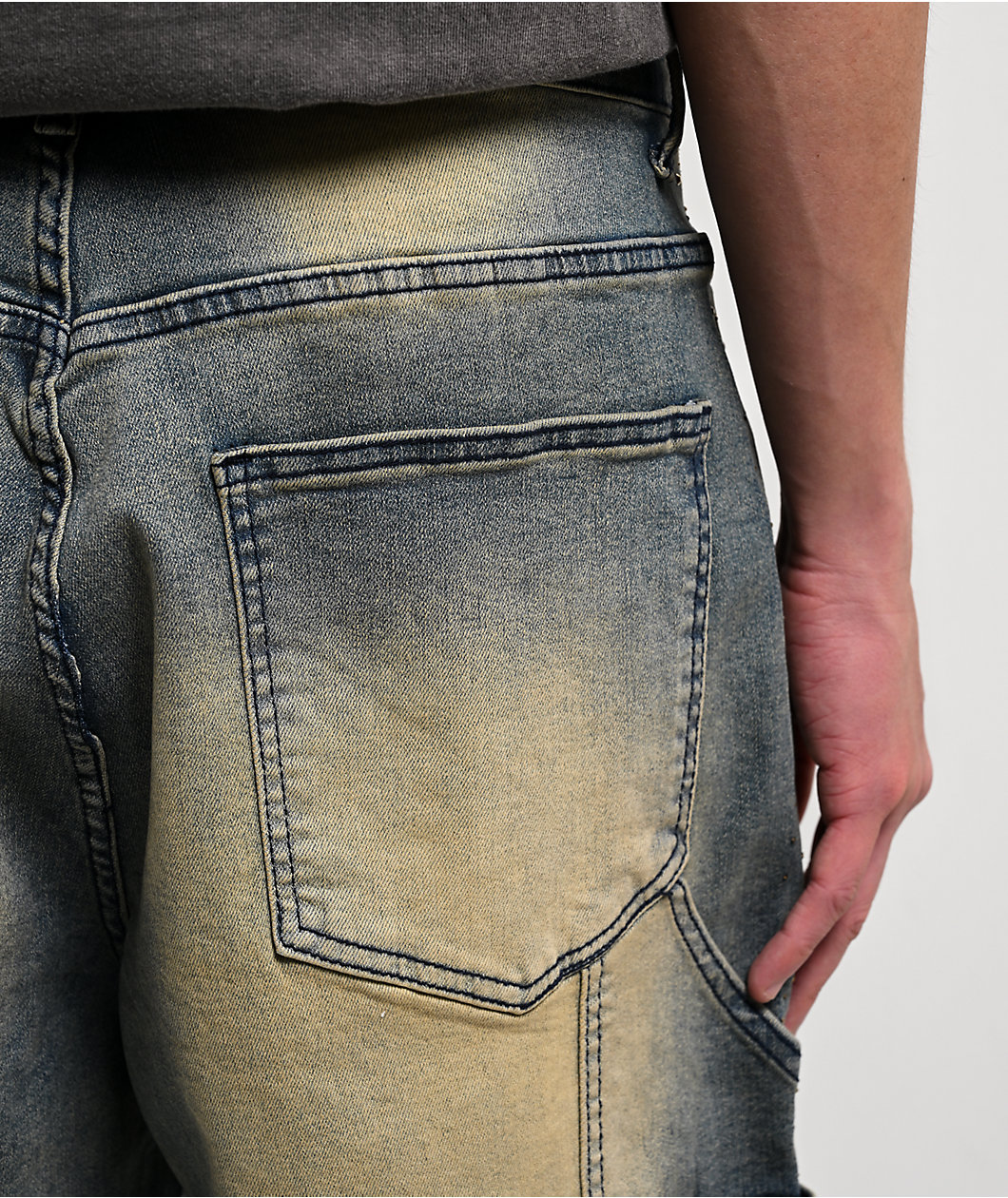 American Stitch Rhinestone Double Knee Blue Wash Carpenter Jeans