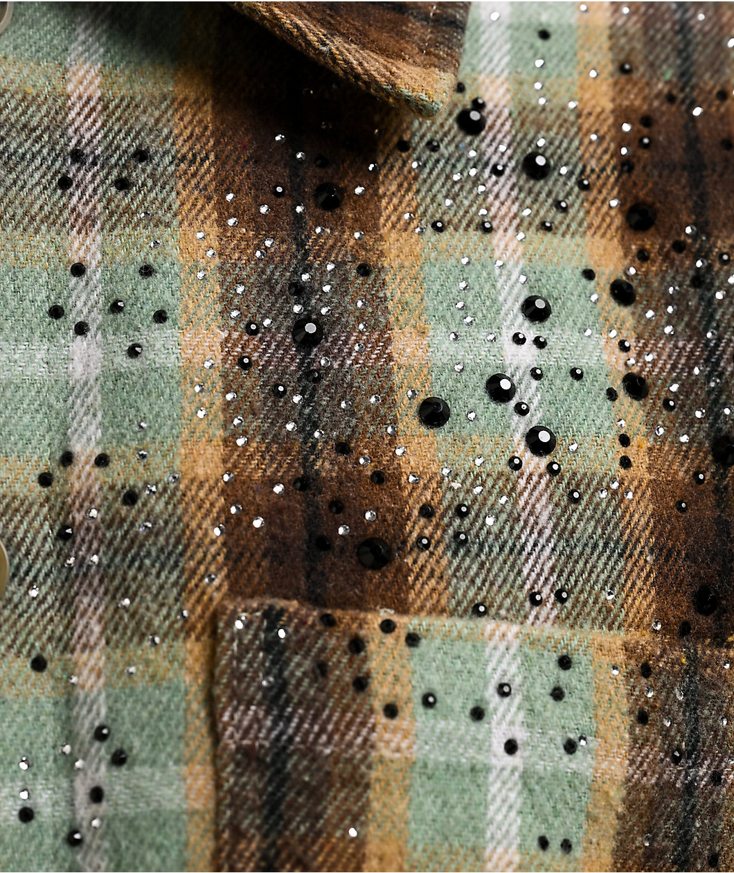 American Stitch Rhinestone Green & Brown Flannel T-Shirt