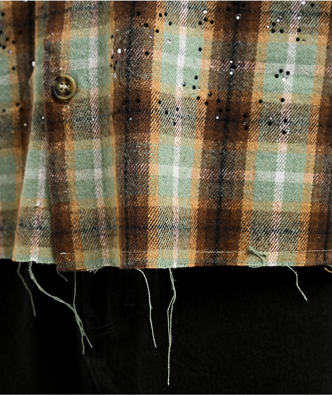American Stitch Rhinestone Green & Brown Flannel T-Shirt