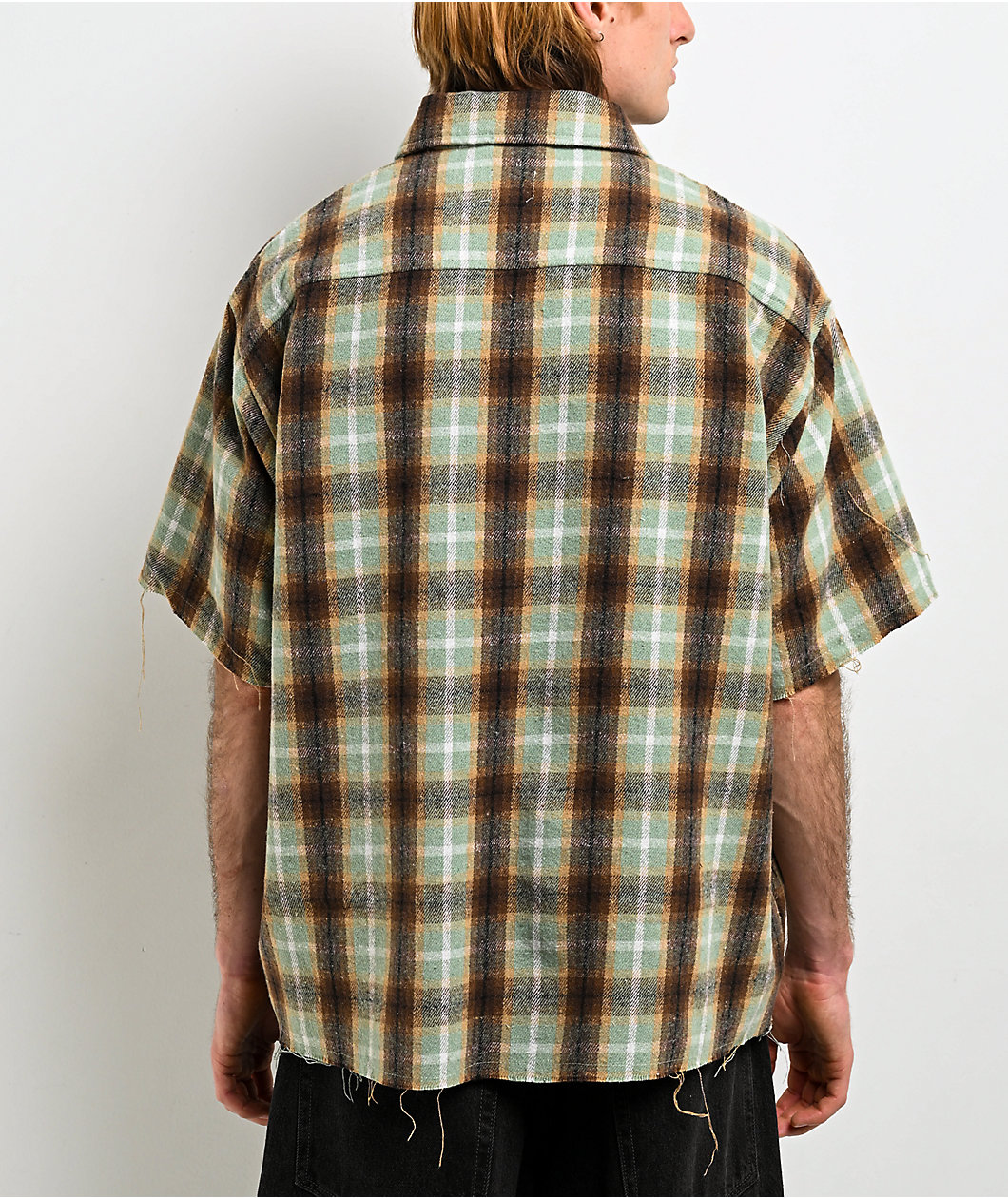 American Stitch Rhinestone Green & Brown Flannel T-Shirt