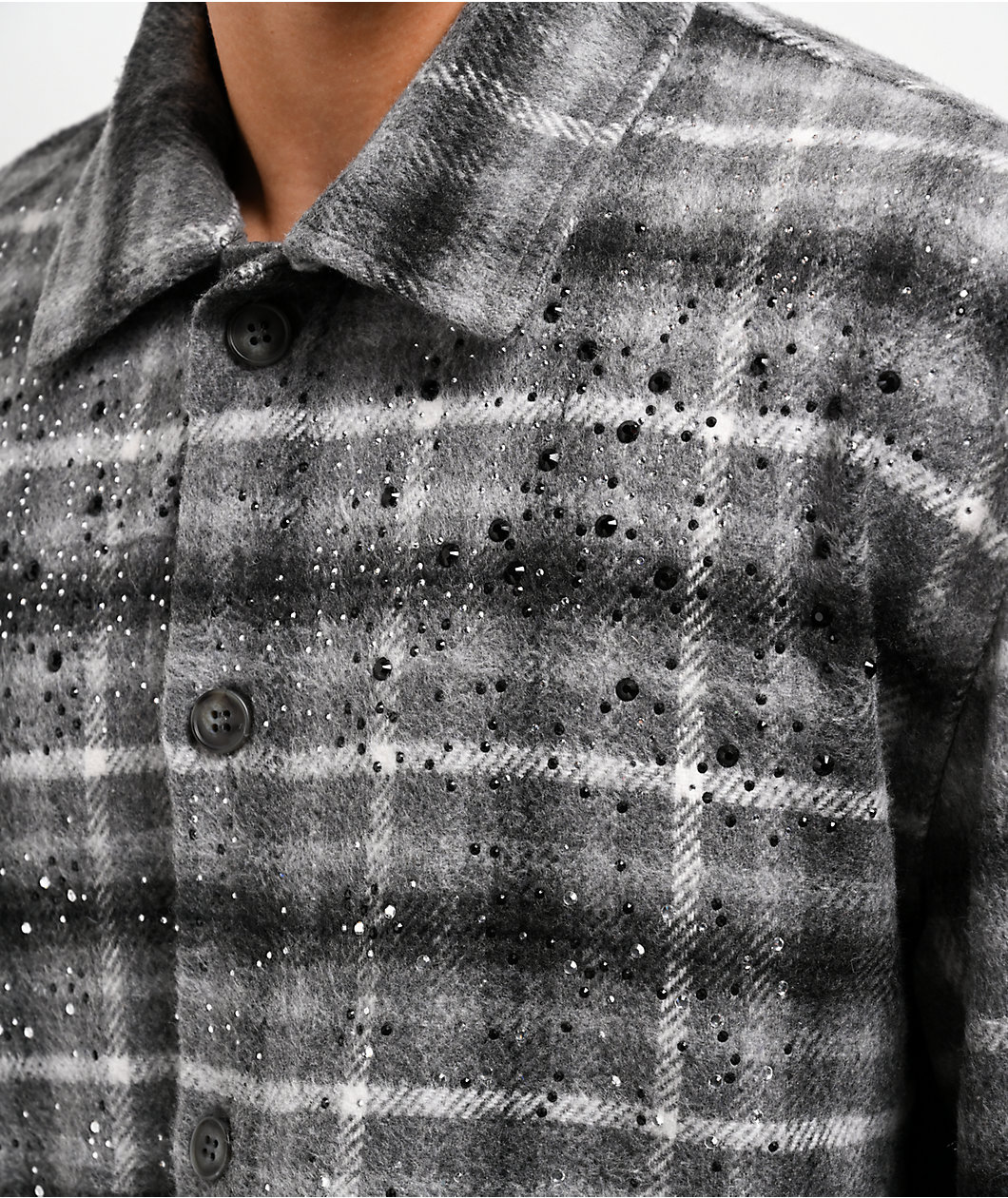 American Stitch Rhinestone Grey Flannel Shirt